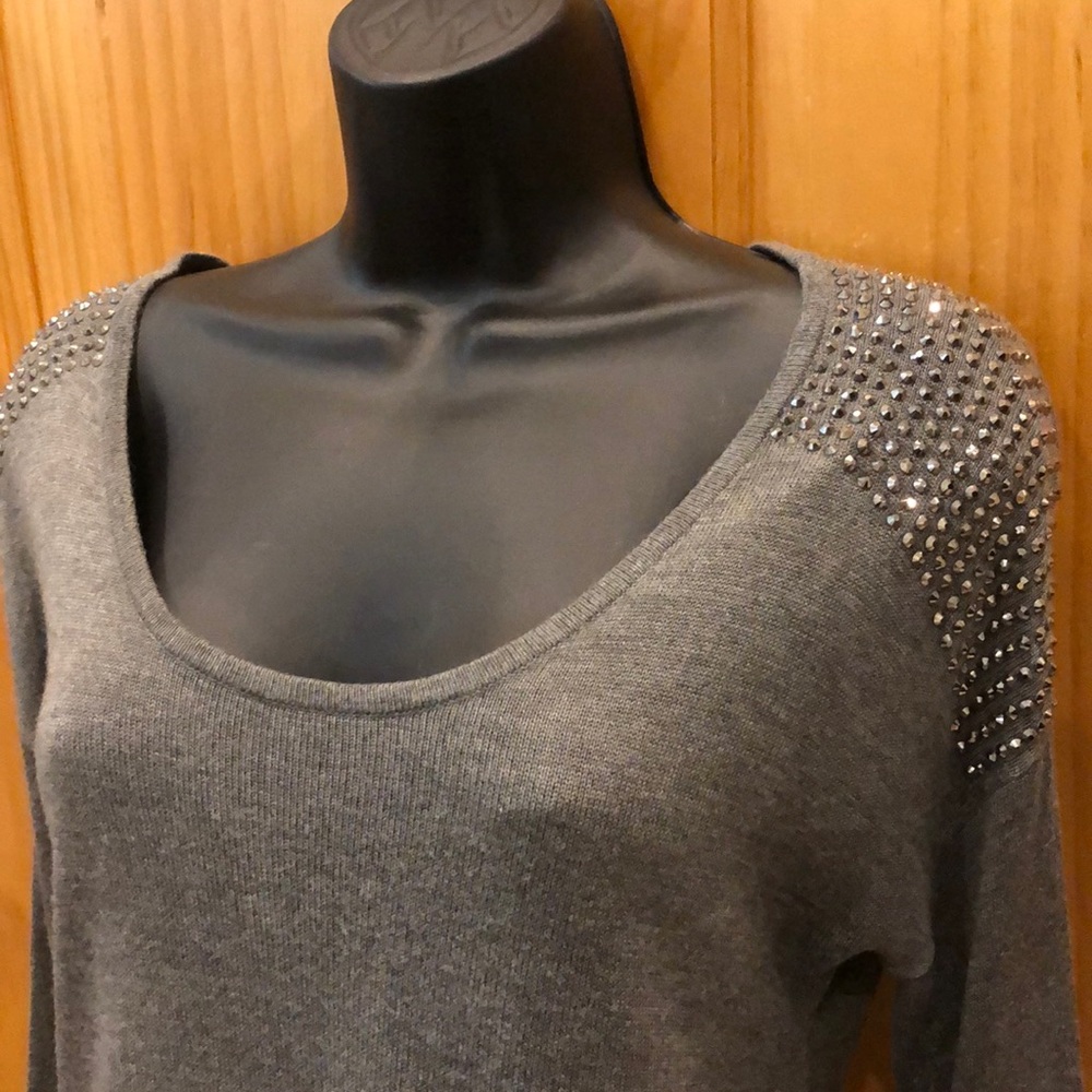 Express Gray Embellished Studded Light Sweater